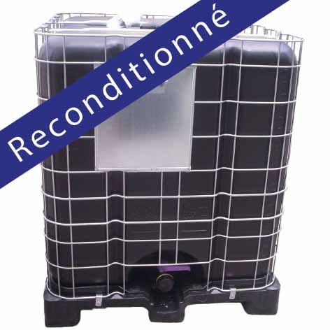 1000L BLACK PLASTIC CUBI ON PLASTIC PALLET WITH VALVE