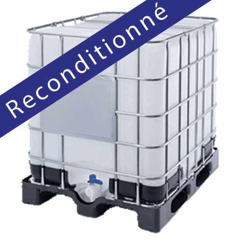 ​​CONTENEUR CUBI PLASTIQUE 1 000L RECONDITIONNE BLANC / PALETTE PLASTIQUE OU ACIER AVEC VANNE